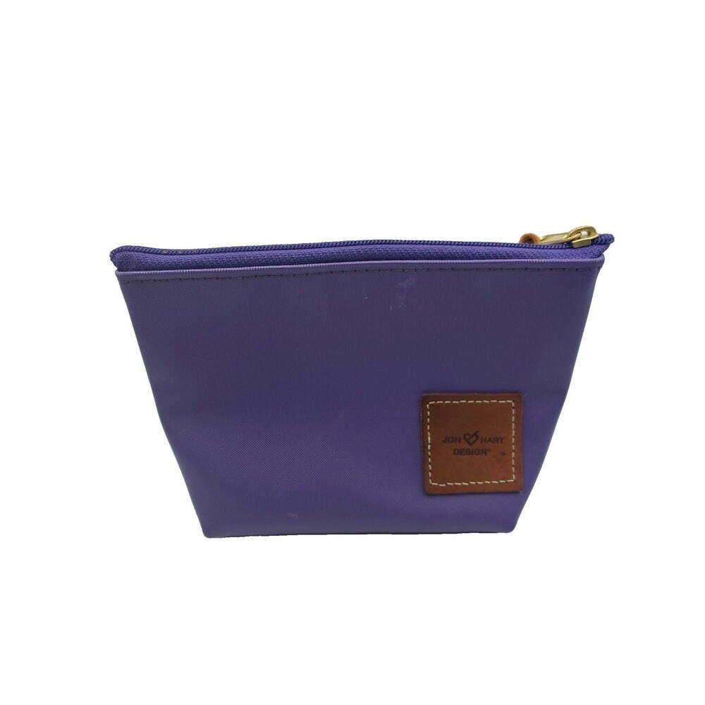 Jon Hart Zipper Pouch Makeup Travel Bag Nylon Leather Purple Preppy